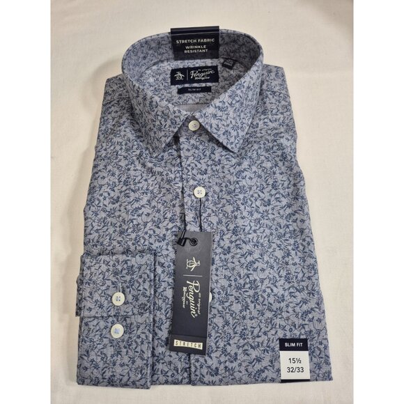 Original Penguin Men's Dress Shirt Size  15.5 32/33 Blue Floral Stretch (50) - Picture 1 of 5